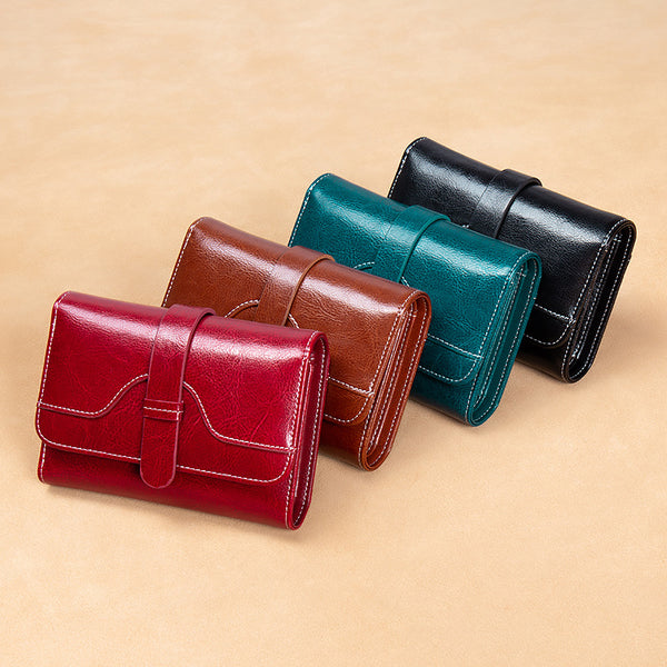 Billetera Monedero Vintage de Cuero Encerado con Broche
