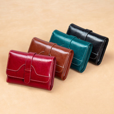 Billetera Monedero Vintage de Cuero Encerado con Broche