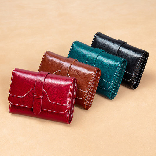 Billetera Monedero Vintage de Cuero Encerado con Broche