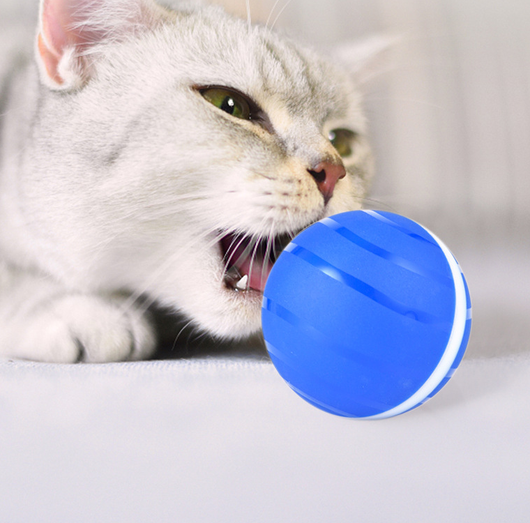 Pink pet toy ball with a white stripe, featuring LED lights for rolling and flashing during play. - Image 5
