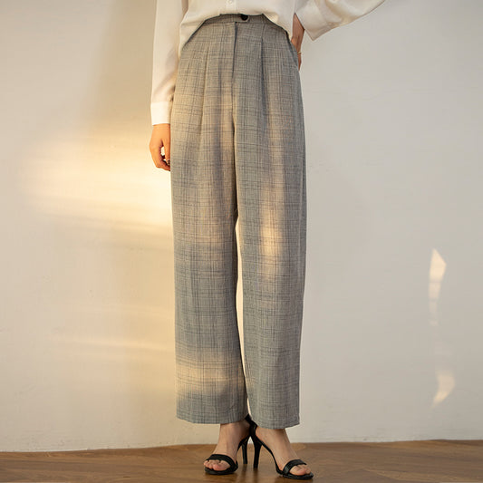 Pantalón Ancho Cuadros Cintura Alta Primavera Mujer