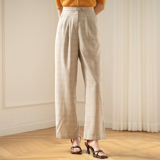 Pantalón Ancho Cuadros Cintura Alta Primavera Mujer - Image 2