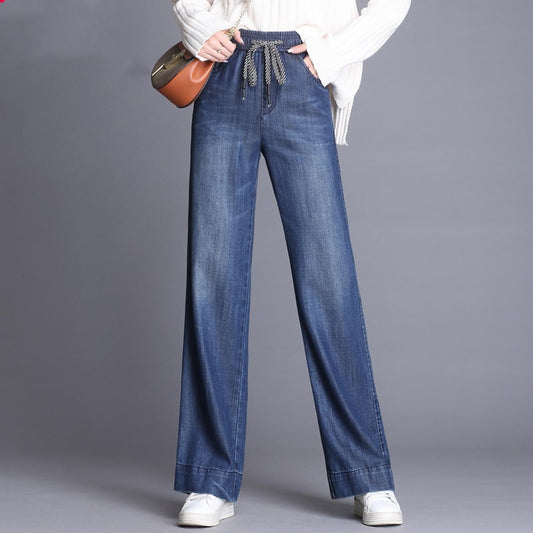 Pantalón Denim Retro Cintura Alta Slim Fit Casual