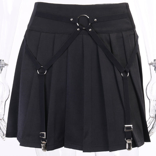 Falda Plisada Cintura Alta Estilo Punk Funcional con Anillos Metálicos - Image 9