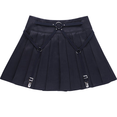 Falda Plisada Cintura Alta Estilo Punk Funcional con Anillos Metálicos - Image 10