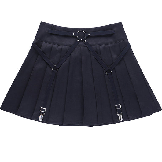 Falda Plisada Cintura Alta Estilo Punk Funcional con Anillos Metálicos - Image 10