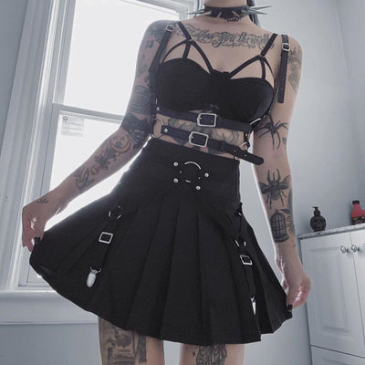 Falda Plisada Cintura Alta Estilo Punk Funcional con Anillos Metálicos - Image 12