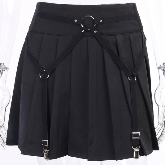 Falda Plisada Cintura Alta Estilo Punk Funcional con Anillos Metálicos - Image 2