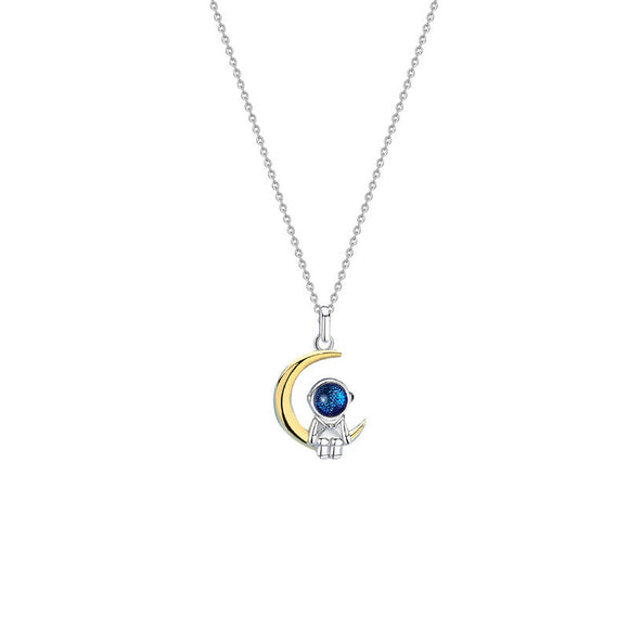 Collar de Pareja Astronauta en Plata Esterlina - Cadena para el Pecho
