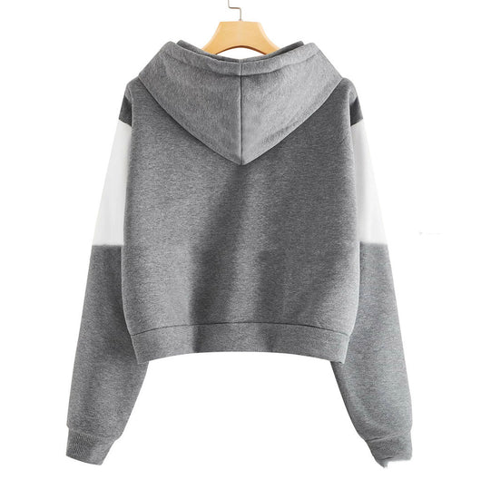 Sudadera Corta con Capucha y Bloques de Color - Top Ribbed de Manga Larga para Mujer - Image 10