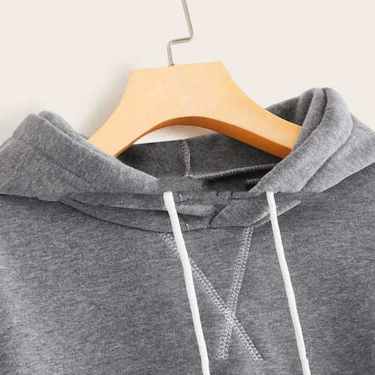 Sudadera Corta con Capucha y Bloques de Color - Top Ribbed de Manga Larga para Mujer - Image 4