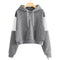 Sudadera Corta con Capucha y Bloques de Color - Top Ribbed de Manga Larga para Mujer