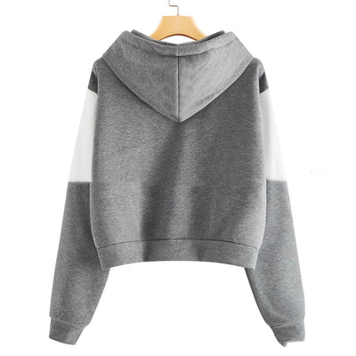 Sudadera Corta con Capucha y Bloques de Color - Top Ribbed de Manga Larga para Mujer - Image 5