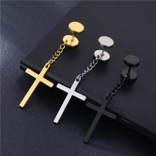 Aretes de Acero Titanio con Dije Pesa Cruzada para Hombre - Image 6