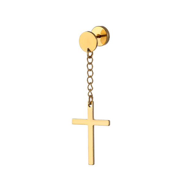 Aretes de Acero Titanio con Dije Pesa Cruzada para Hombre - Image 3