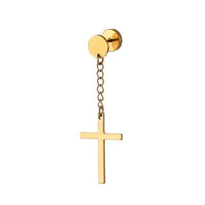 Aretes de Acero Titanio con Dije Pesa Cruzada para Hombre - Image 3