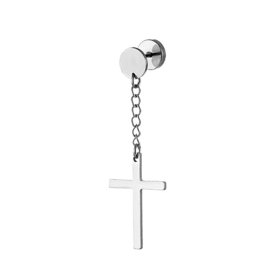 Aretes de Acero Titanio con Dije Pesa Cruzada para Hombre - Image 5