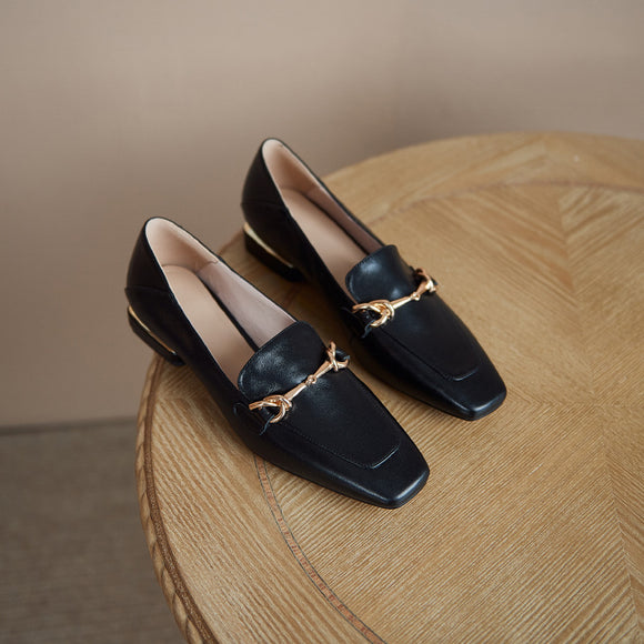 Zapatos de Cuero para Mujer con Hebilla Retro Metal