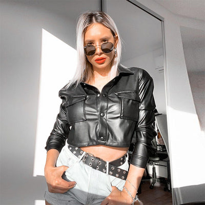 Chaqueta de Cuero Locomotora Oversized con Bolsillos Grandes y Solapa Clásica - Image 18