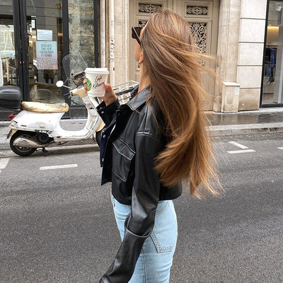 Chaqueta de Cuero Locomotora Oversized con Bolsillos Grandes y Solapa Clásica - Image 19