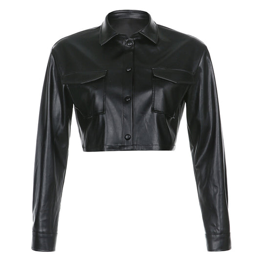 Chaqueta de Cuero Locomotora Oversized con Bolsillos Grandes y Solapa Clásica - Image 10