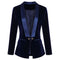 Women's Satin Green Velvet Ruffle-Neck Slim Blazer