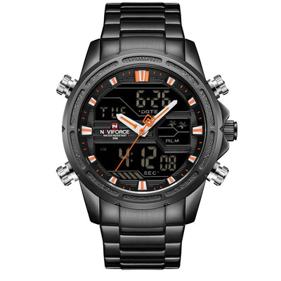 Reloj de Acero Inoxidable con Pantalla Dual y Movimiento de Cuarzo