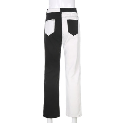 Jeans Talle Alto Patchwork Blanco y Negro para Mujer - Image 3