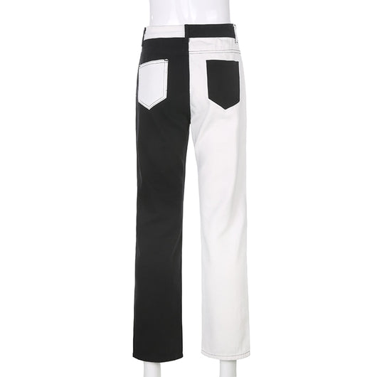 Jeans Talle Alto Patchwork Blanco y Negro para Mujer - Image 3