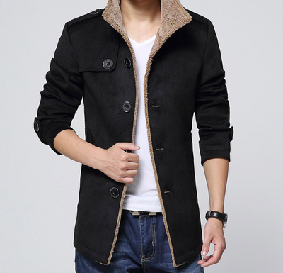 Abrigo Slim-Fit Premium de Lana de Cordero con Forro Velvet - Cortavientos Coreano para Hombre
