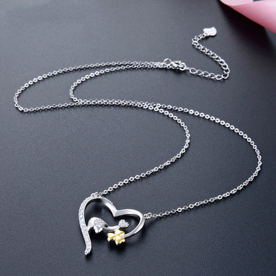 Collar Colgante Elefante Trébol en Corazón Plata 925 con Circonita para Mujer