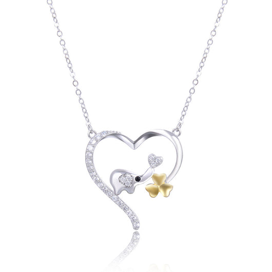 Collar Colgante Elefante Trébol en Corazón Plata 925 con Circonita para Mujer - Image 3