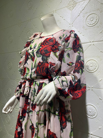 Vestido Bohemio Estampado Rosa Volantes Inspiración Medio Oriente - Image 10