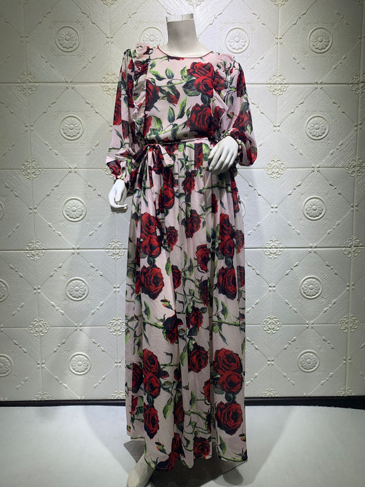 Vestido Bohemio Estampado Rosa Volantes Inspiración Medio Oriente - Image 11