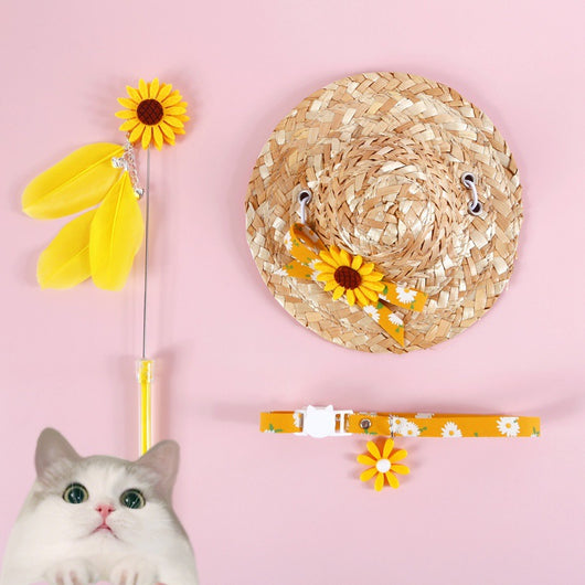 Sombrero de Paja con Collar Campana para Gatos - Diseño Margarita y Girasol - Image 21