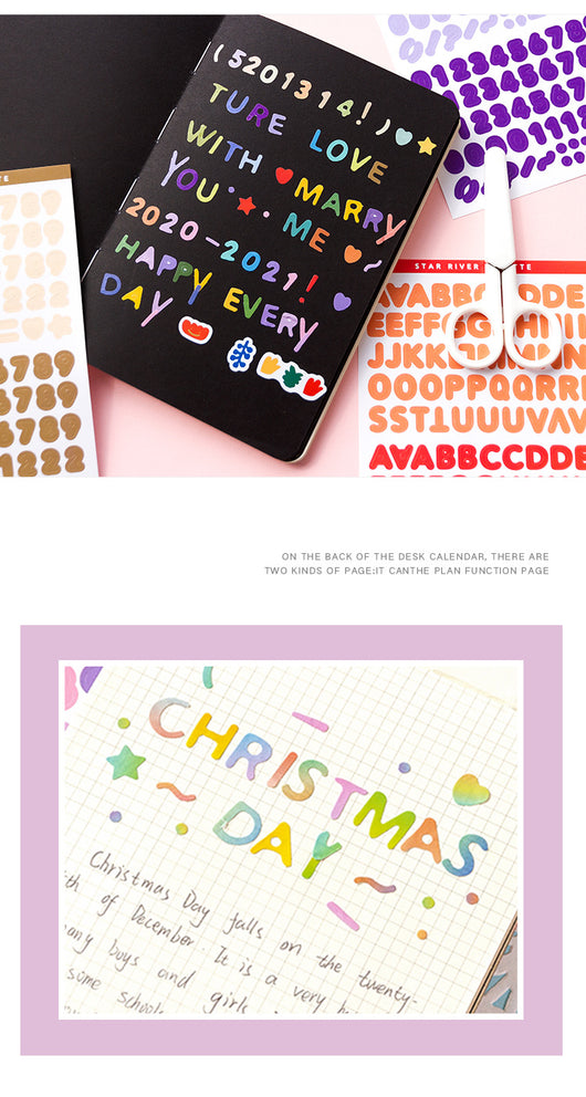 Six sheets of self-adhesive letter, number, and symbol stickers in blue and purple 'Star River Palette' designs. - Image 16