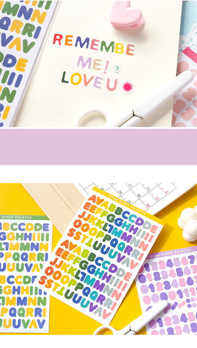 Six sheets of self-adhesive letter, number, and symbol stickers in blue and purple 'Star River Palette' designs. - Image 13