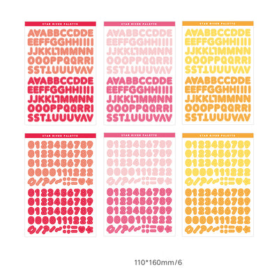 Six sheets of self-adhesive letter, number, and symbol stickers in blue and purple 'Star River Palette' designs. - Image 5