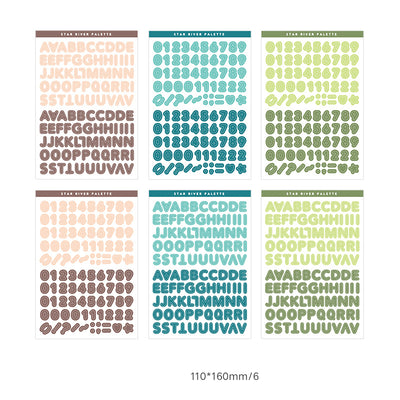 Six sheets of self-adhesive letter, number, and symbol stickers in blue and purple 'Star River Palette' designs. - Image 6