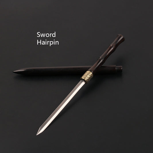 Horquilla de Ébano con Espada Oculta - Defensa Elegante al Estilo Chino Antiguo