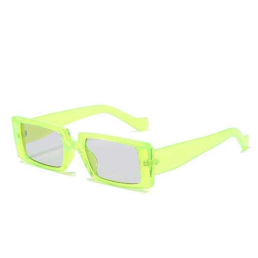 Neon green square sunglasses with light gray lenses, featuring a bold and trendy rectangular frame. - Image 12