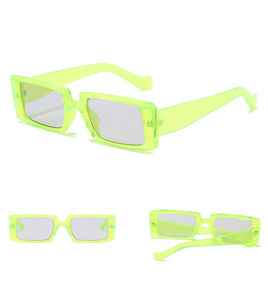 Neon green square sunglasses with light gray lenses, featuring a bold and trendy rectangular frame. - Image 8