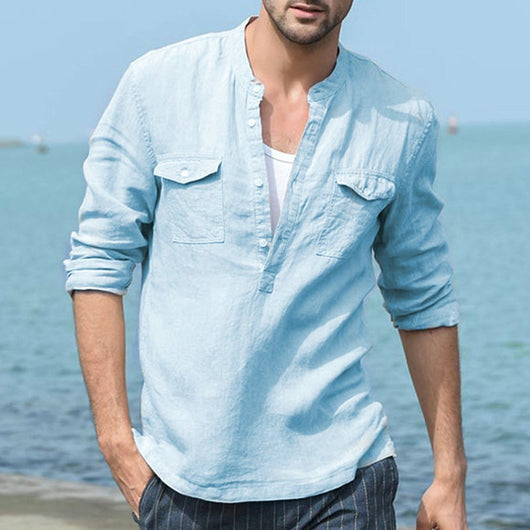 Polo Casual de Algodón y Lino - Manga Larga Slim Fit - Image 8
