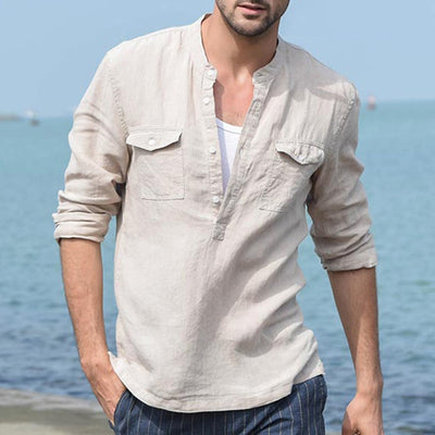 Polo Casual de Algodón y Lino - Manga Larga Slim Fit - Image 10