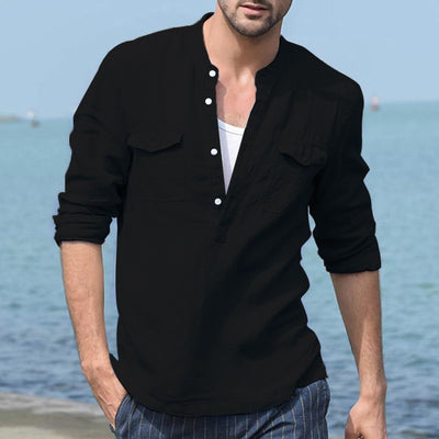 Polo Casual de Algodón y Lino - Manga Larga Slim Fit - Image 2