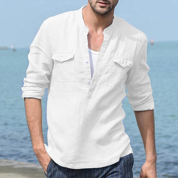 Polo Casual de Algodón y Lino - Manga Larga Slim Fit
