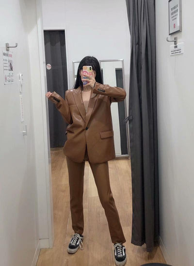 Pantalones de Cuero Sintético Lisos para Mujer - Estilo Moderno - Image 7