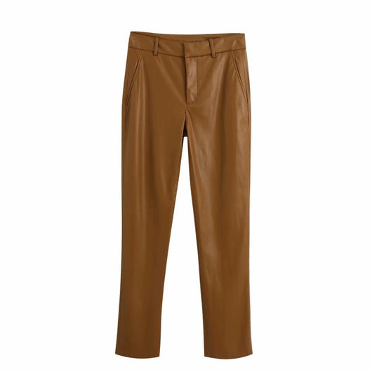 Pantalones de Cuero Sintético Lisos para Mujer - Estilo Moderno