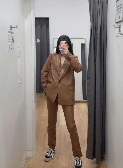 Pantalones de Cuero Sintético Lisos para Mujer - Estilo Moderno - Image 3