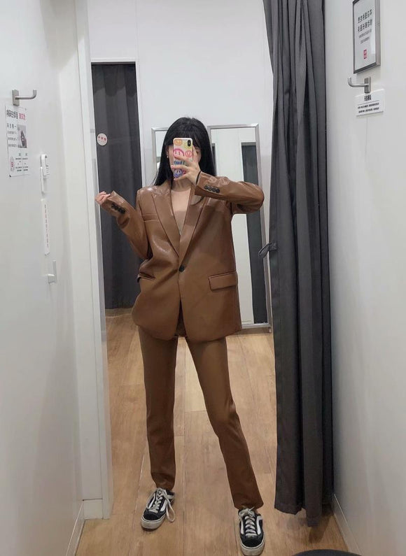 Pantalones de Cuero Sintético Lisos para Mujer - Estilo Moderno